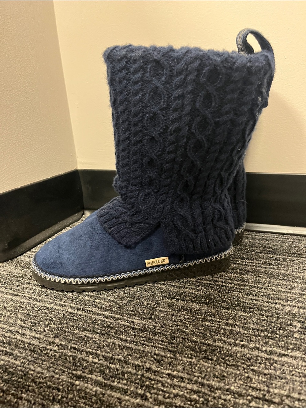 Muk Luks Navy Cable-Knit Suede-Look  Boot -9